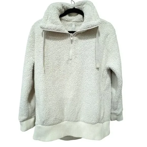 Athleta Talus Sherpa Half Zip Pullover Ivory Cream Small - Picture 4 of 8